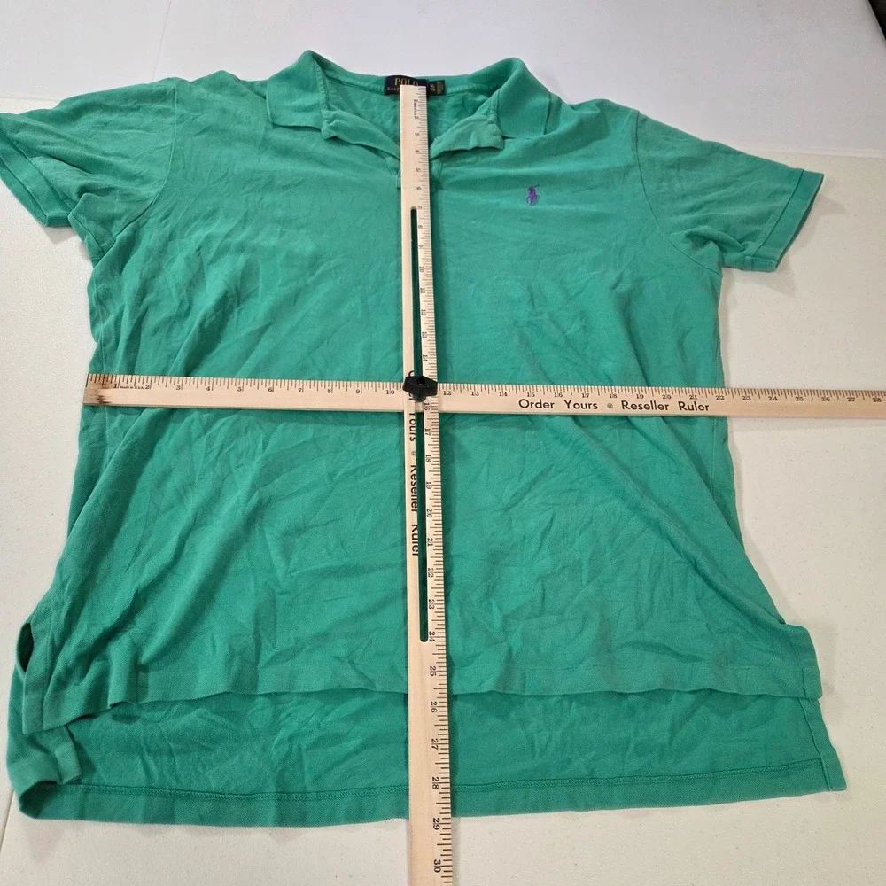 Polo Ralph Lauren Mens XL Green Short Sleeve Pique Polo Shirt Purple Pony Logo